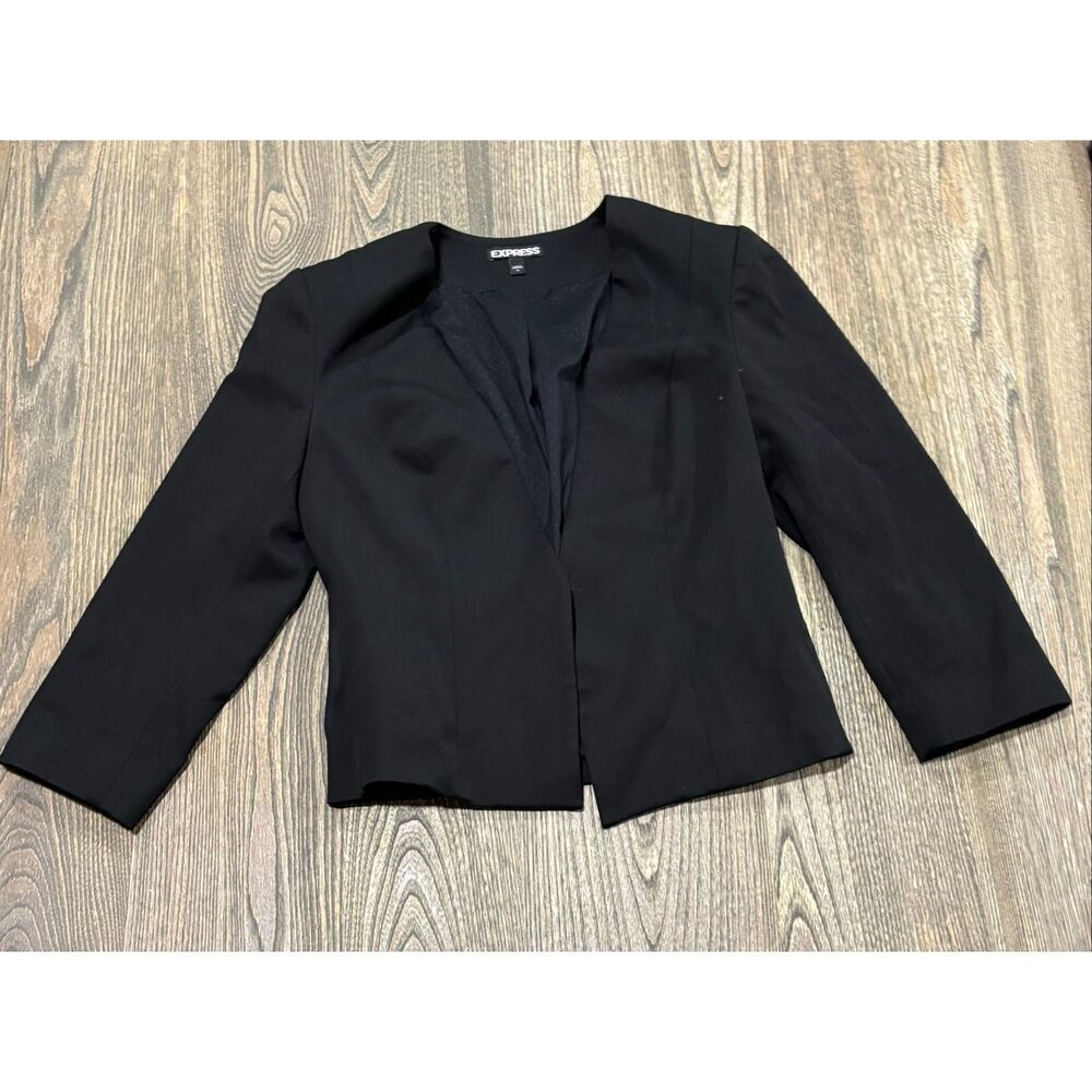 Express Womens Open Front Blazer Jacket Long Sleeve Career Office Black Size S